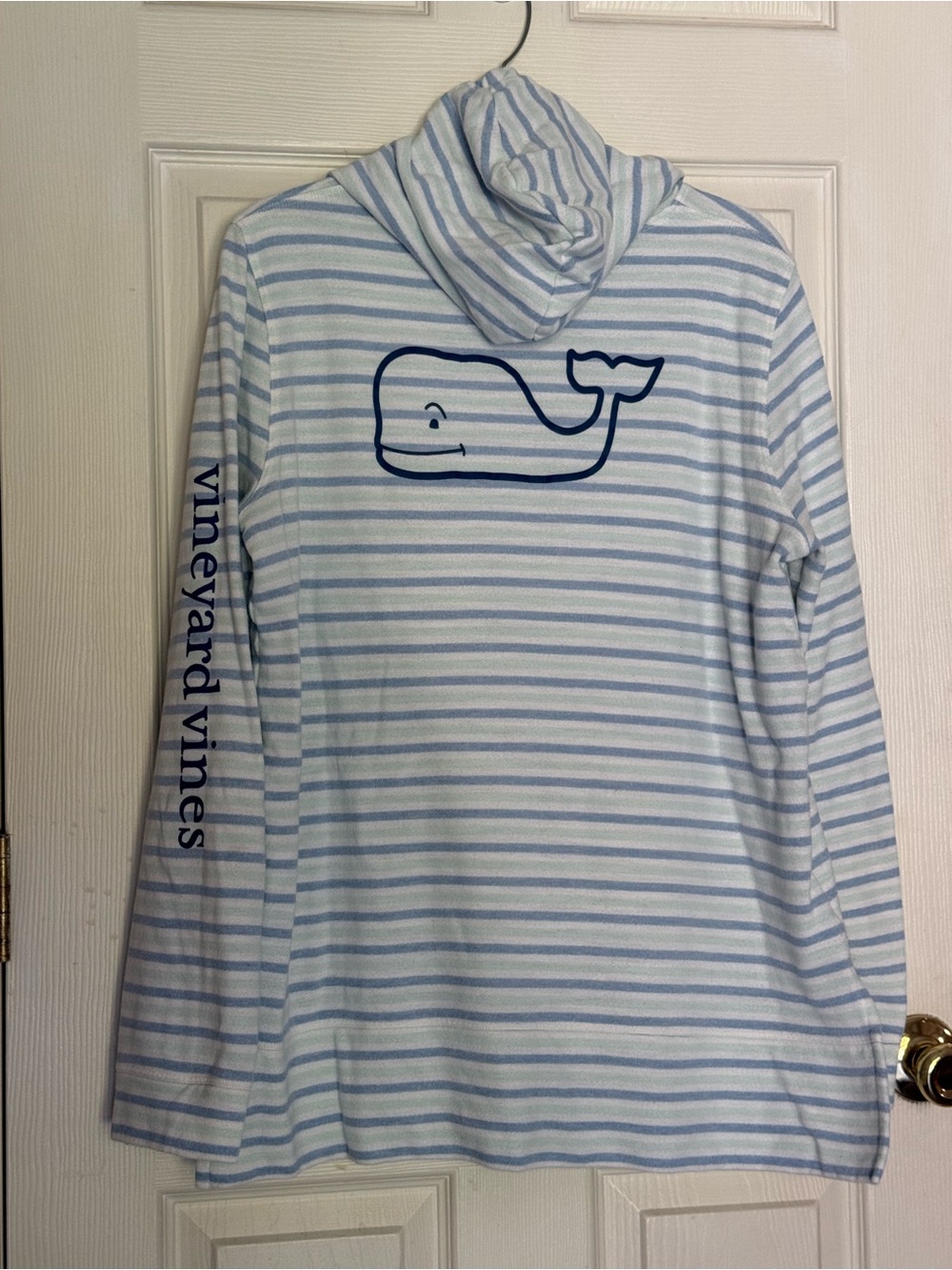 Vineyard Vines Striped Hooded Pullover Hoodie Blue Mint White Women’s XL - Picture 3 of 9